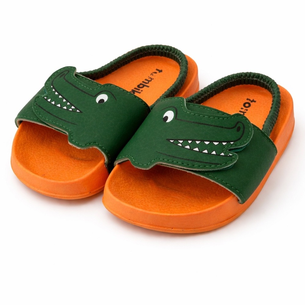 tombik Toddler Boys Crocodile Slide Sandals Green Orange Size 5/6 EUC Water